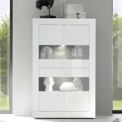 Garnero Arredamenti Vetrinette|Vetrinette-Vetrina 102x162h cm 4 ante moderna Eternity Bianco Lucido