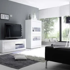 Garnero Arredamenti Vetrinette|Vetrinette-Vetrina 102x162h cm 4 ante moderna Eternity Bianco Lucido