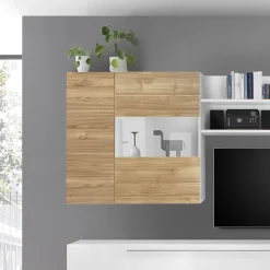 Garnero Arredamenti Mensole E Pensili-Vetrina 95x92h cm 2 ante moderna noce stelvio Infinity