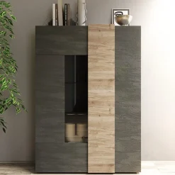 Garnero Arredamenti Vetrinette|Vetrinette-Vetrina 121x168h cm 2 ante moderna titanio rovere Universal Antracite - Rovere