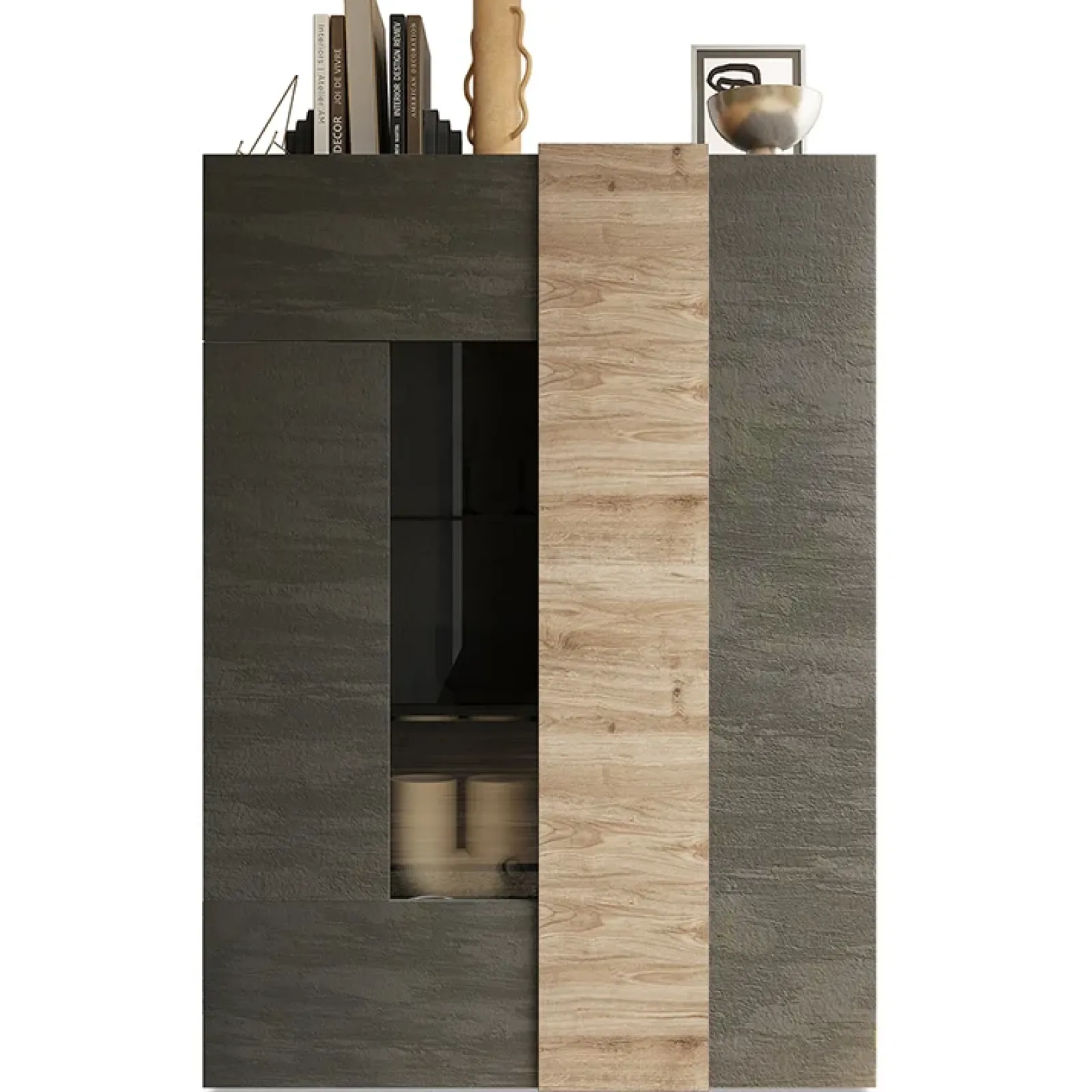 Garnero Arredamenti Vetrinette|Vetrinette-Vetrina 121x168h cm 2 ante moderna titanio rovere Universal Antracite - Rovere