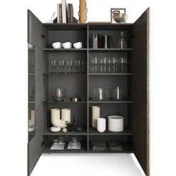 Garnero Arredamenti Vetrinette|Vetrinette-Vetrina 121x168h cm 2 ante moderna titanio rovere Universal Antracite - Rovere