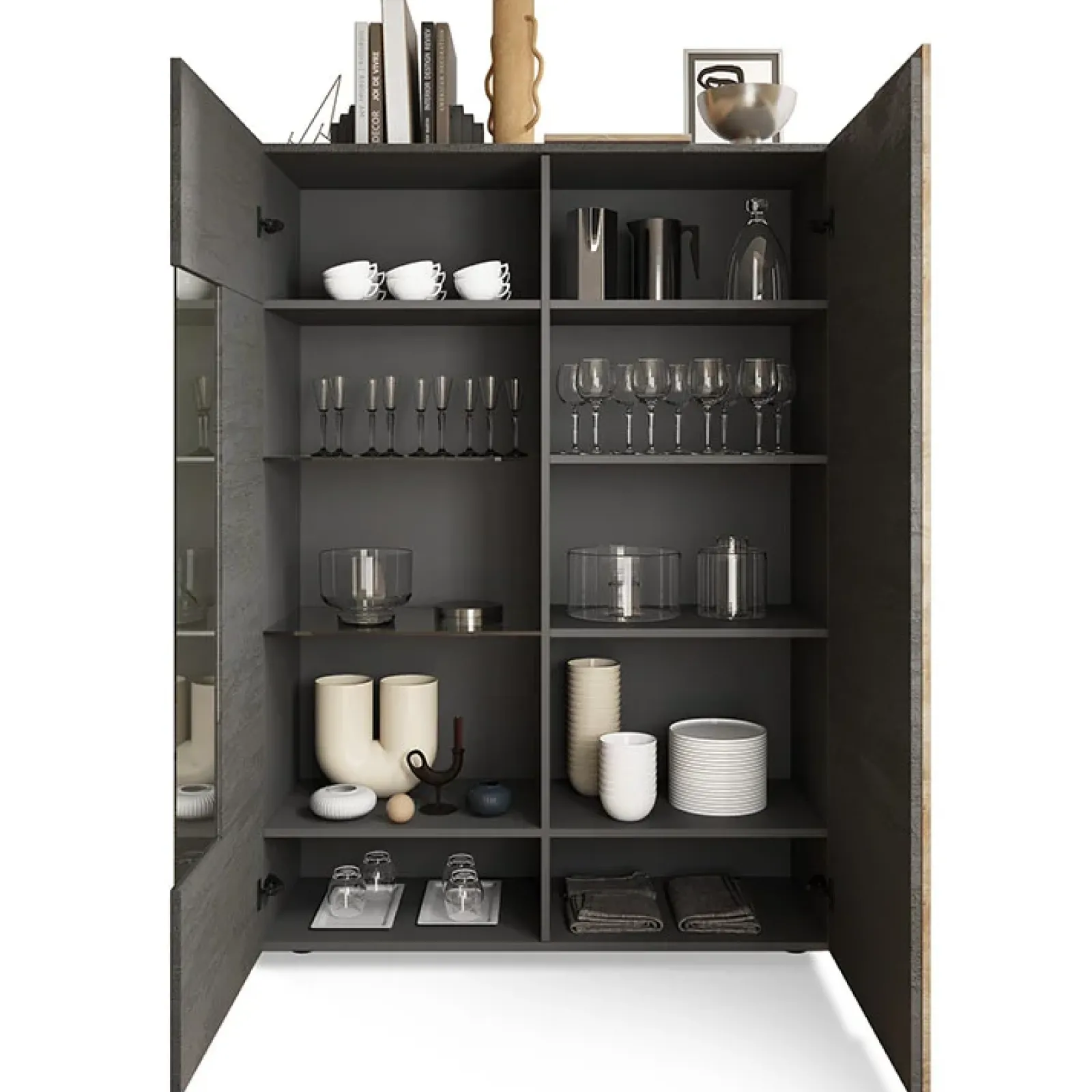 Garnero Arredamenti Vetrinette|Vetrinette-Vetrina 121x168h cm 2 ante moderna titanio rovere Universal Antracite - Rovere