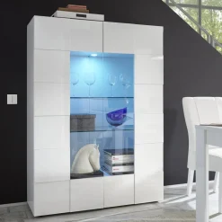 Garnero Arredamenti Vetrinette|Vetrinette-Vetrina 121x166h cm 2 ante moderna soggiorno bianco lucido Obsession Bianco Lucido - Bianco Lucido