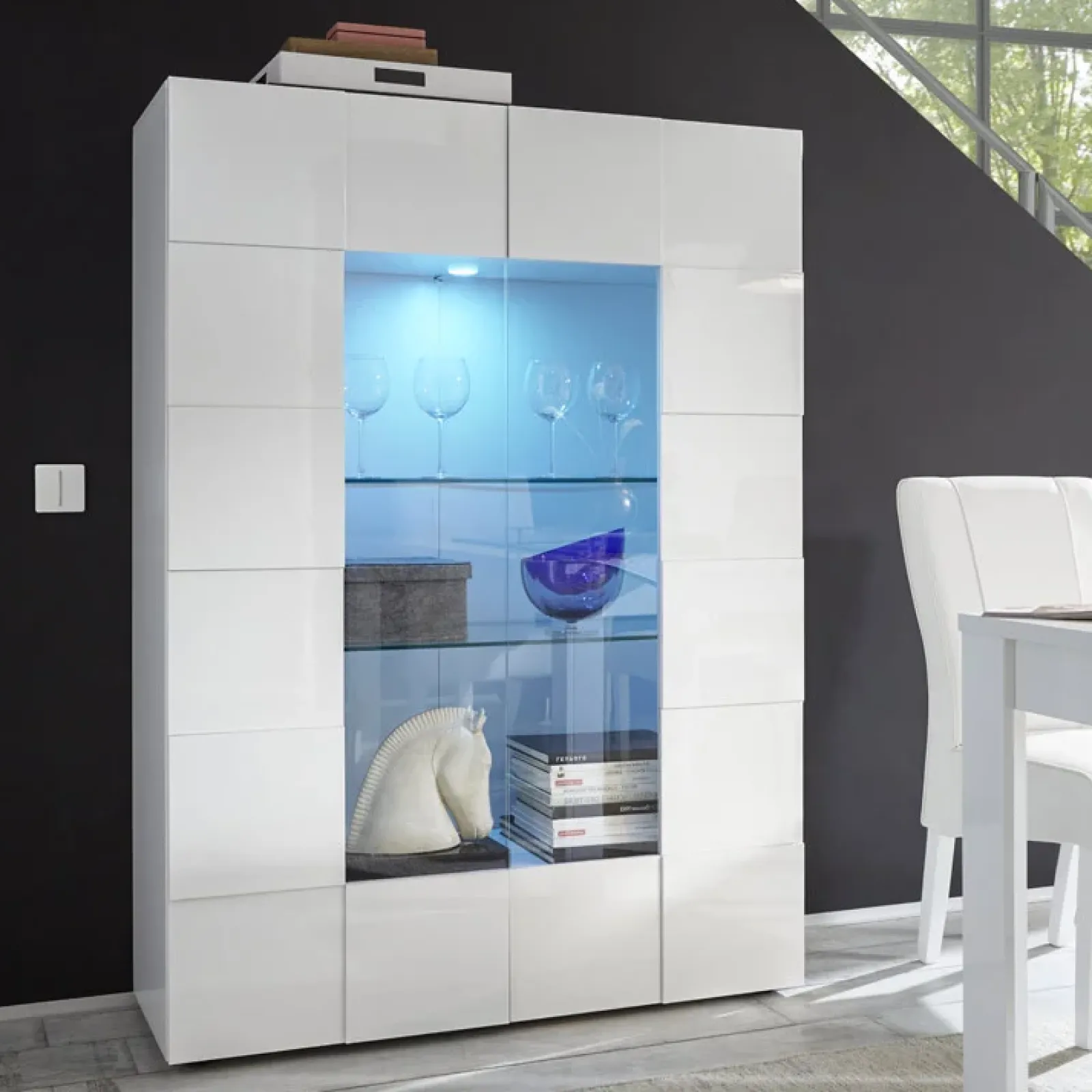 Garnero Arredamenti Vetrinette|Vetrinette-Vetrina 121x166h cm 2 ante moderna soggiorno bianco lucido Obsession Bianco Lucido - Bianco Lucido