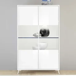 Garnero Arredamenti Vetrinette|Vetrinette-Vetrina 104x174h cm 2 ante moderna Tosca Bianco Lucido