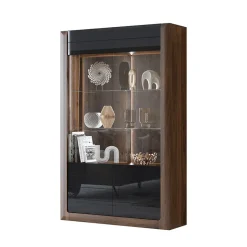 Garnero Arredamenti Vetrinette|Vetrinette-Vetrina 129x200h cm 2 ante noce nero lucido Jumbo Nero Lucido - Noce