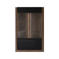 Garnero Arredamenti Vetrinette|Vetrinette-Vetrina 129x200h cm 2 ante noce nero lucido Jumbo Nero Lucido - Noce