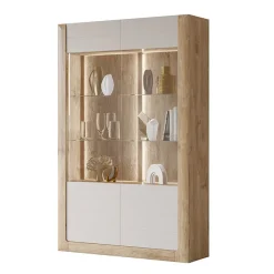 Garnero Arredamenti Vetrinette|Vetrinette-Vetrina 129x200h cm 2 ante rovere tortora lucido Jumbo Tortora - Rovere