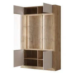 Garnero Arredamenti Vetrinette|Vetrinette-Vetrina 129x200h cm 2 ante rovere tortora lucido Jumbo Tortora - Rovere