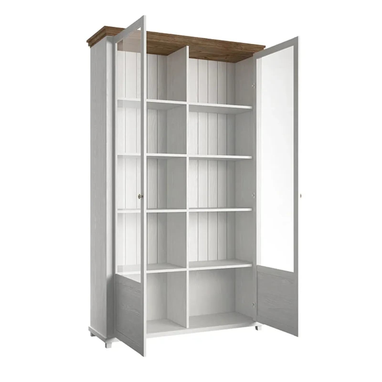 Garnero Arredamenti Vetrinette|Vetrinette-Vetrina 126x200h cm 2 ante soggiorno rovere Texel Bianco Frassinato