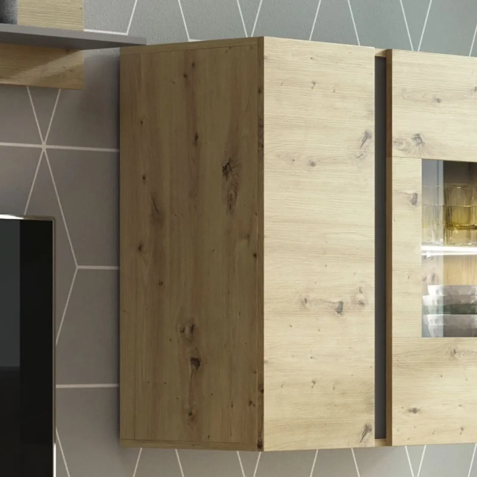 Garnero Arredamenti Vetrinette|Vetrinette-Vetrina 97x83h cm 2 ante soggiorno sospesa rovere Noa Gihome® Rovere - Antracite