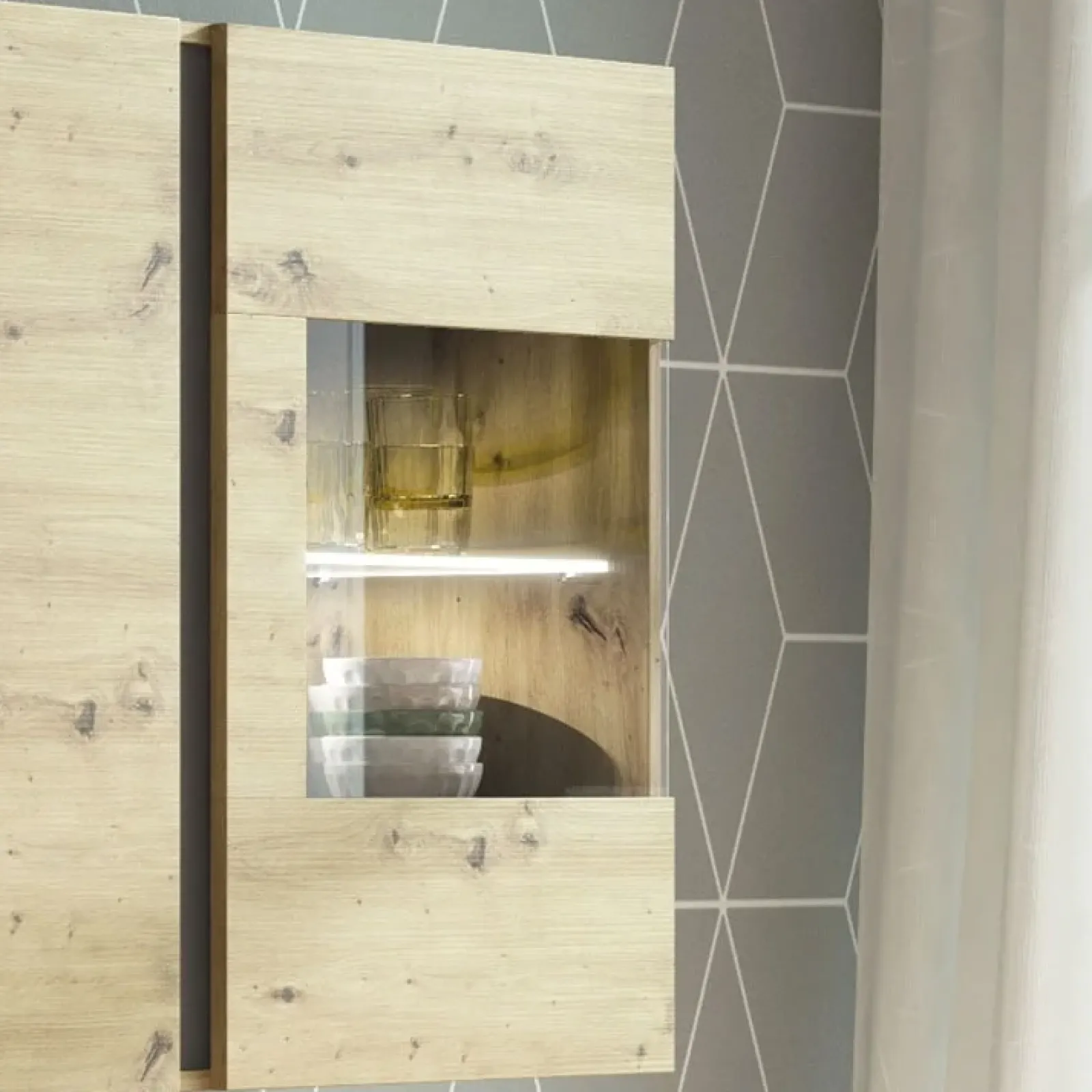 Garnero Arredamenti Vetrinette|Vetrinette-Vetrina 97x83h cm 2 ante soggiorno sospesa rovere Noa Gihome® Rovere - Antracite