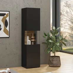 Garnero Arredamenti Vetrinette|Vetrinette-Vetrina 36x140h cm da parete nero rovere Fusion Nero Opaco