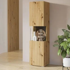 Garnero Arredamenti Vetrinette|Vetrinette-Vetrina 36x140h cm da parete nero Fusion Rovere