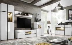 Garnero Arredamenti Vetrinette|Vetrinette-Vetrina 70x197h cm soggiorno moderno bianco opaco e lucido Mackay Gihome®