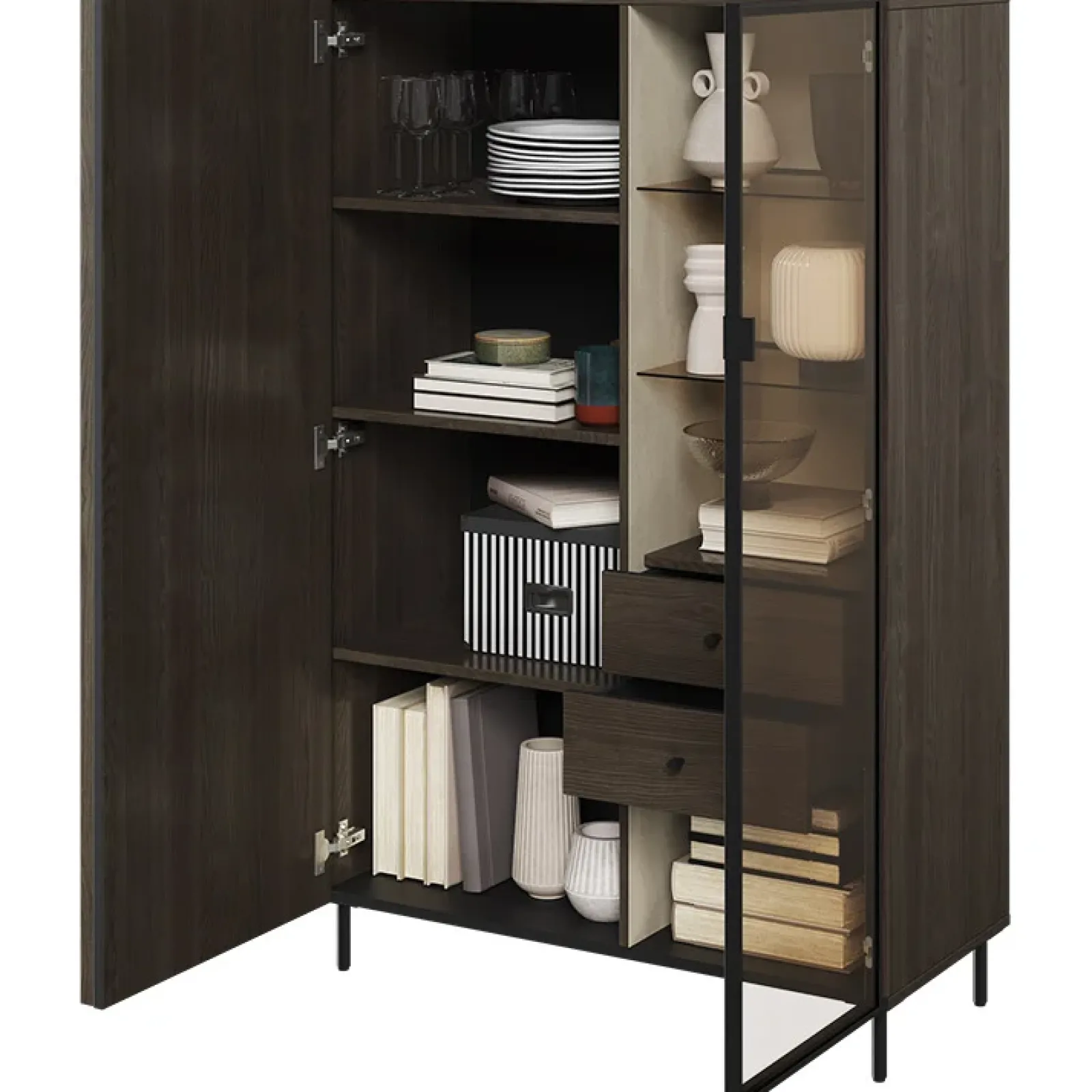 Garnero Arredamenti Vetrinette|Vetrinette-Vetrinetta bassa 92x144h cm 2 ante led wengè Blackwood