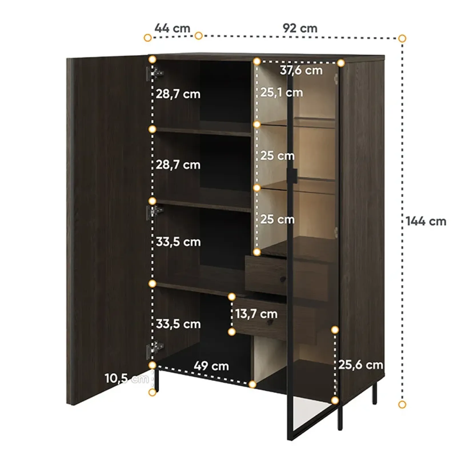 Garnero Arredamenti Vetrinette|Vetrinette-Vetrinetta bassa 92x144h cm 2 ante led wengè Blackwood