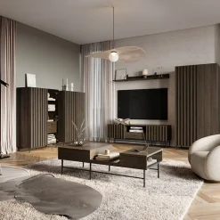 Garnero Arredamenti Vetrinette|Vetrinette-Vetrinetta bassa 92x144h cm 2 ante led wengè Blackwood