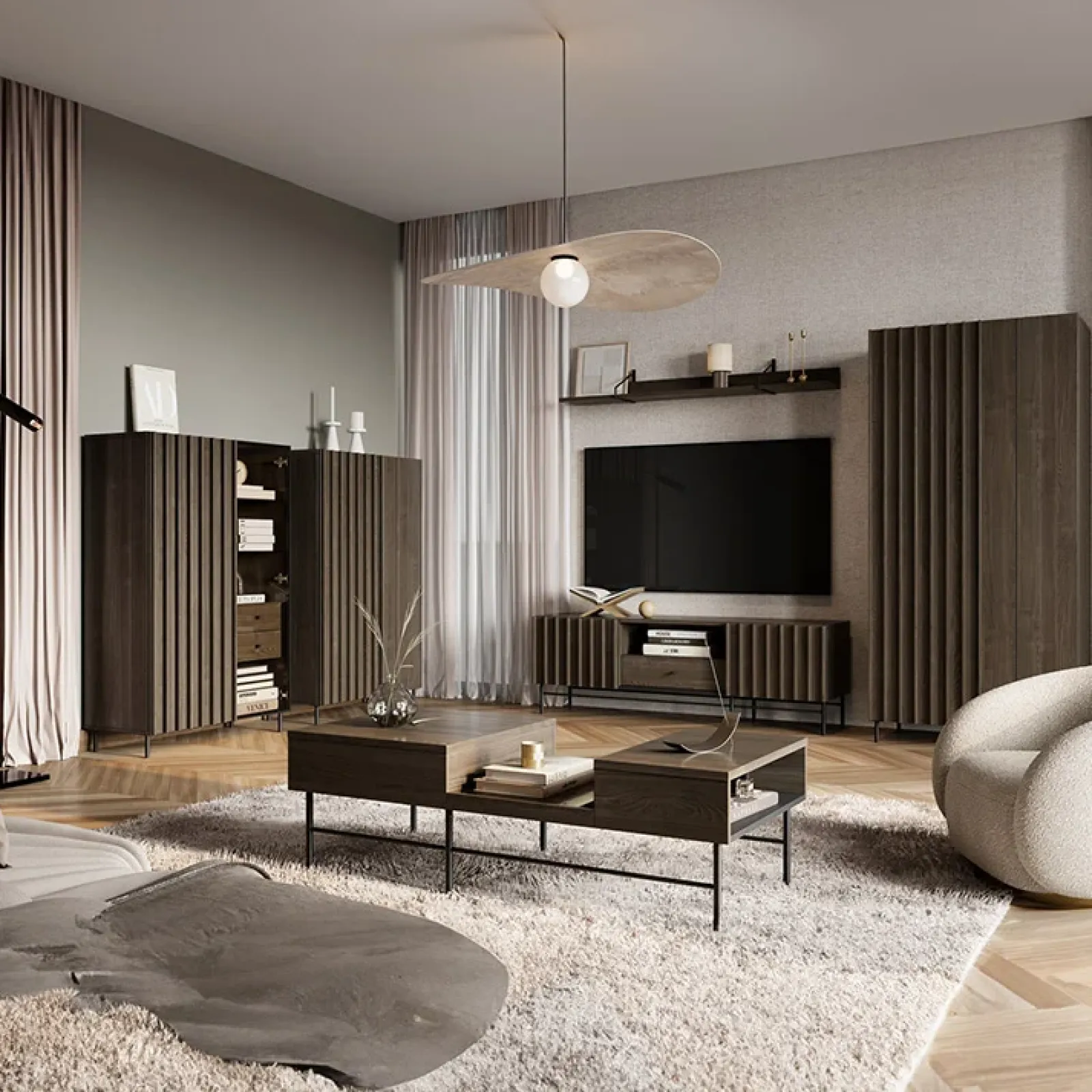 Garnero Arredamenti Vetrinette|Vetrinette-Vetrinetta bassa 92x144h cm 2 ante led wengè Blackwood