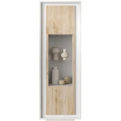 Garnero Arredamenti Vetrinette|Vetrinette-Vetrinetta 67x197cm 1 anta moderna bianco opaco rovere chiaro Deluxe Bianco Opaco - Rovere