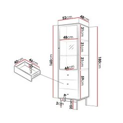 Garnero Arredamenti Vetrinette|Vetrinette-Vetrinetta 52x180h cm 1 anta 3 cassetti con led soggiorno rovere nero Herning