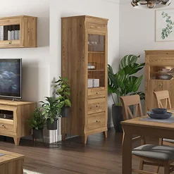 Garnero Arredamenti Vetrinette|Vetrinette-Vetrinetta 72x202h cm 1 anta 3 cassetti rovere scuro Lucca