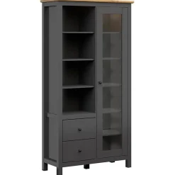 Garnero Arredamenti Vetrinette|Vetrinette-Vetrinetta 104x203h cm 1 anta 2 cassetti nero grafite rovere chiaro Holga Grafite - Rovere