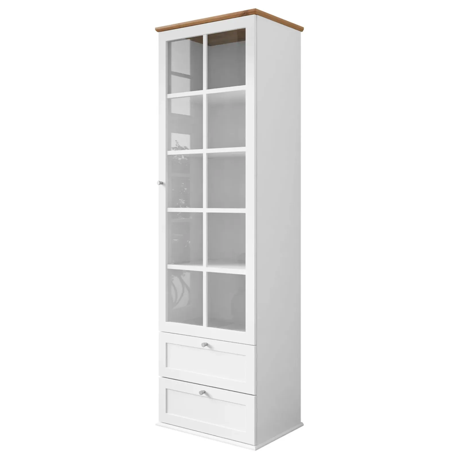 Garnero Arredamenti Vetrinette|Vetrinette-Vetrinetta 62x201h cm 1 anta 2 cassetti bianco rovere Relaxio