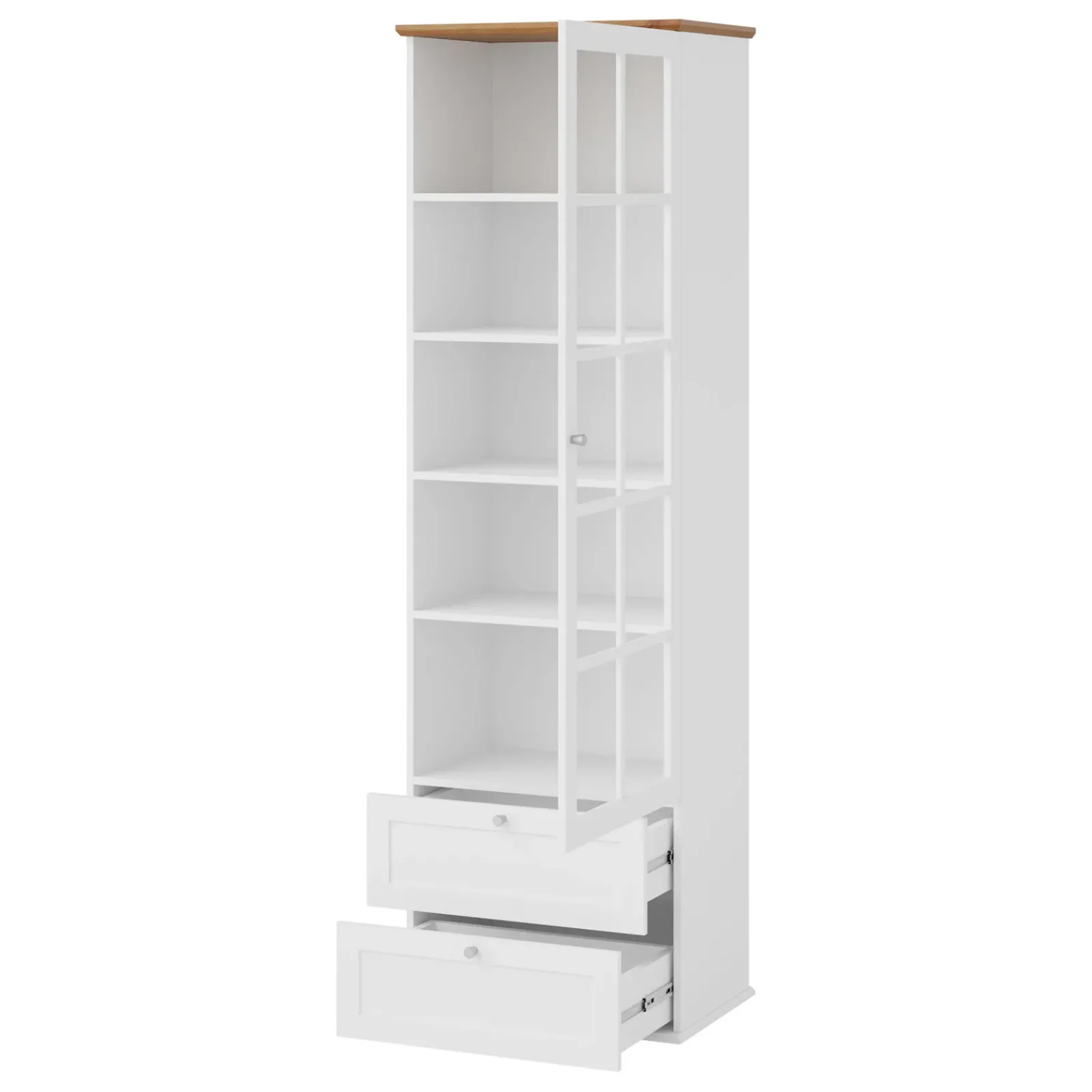 Garnero Arredamenti Vetrinette|Vetrinette-Vetrinetta 62x201h cm 1 anta 2 cassetti bianco rovere Relaxio