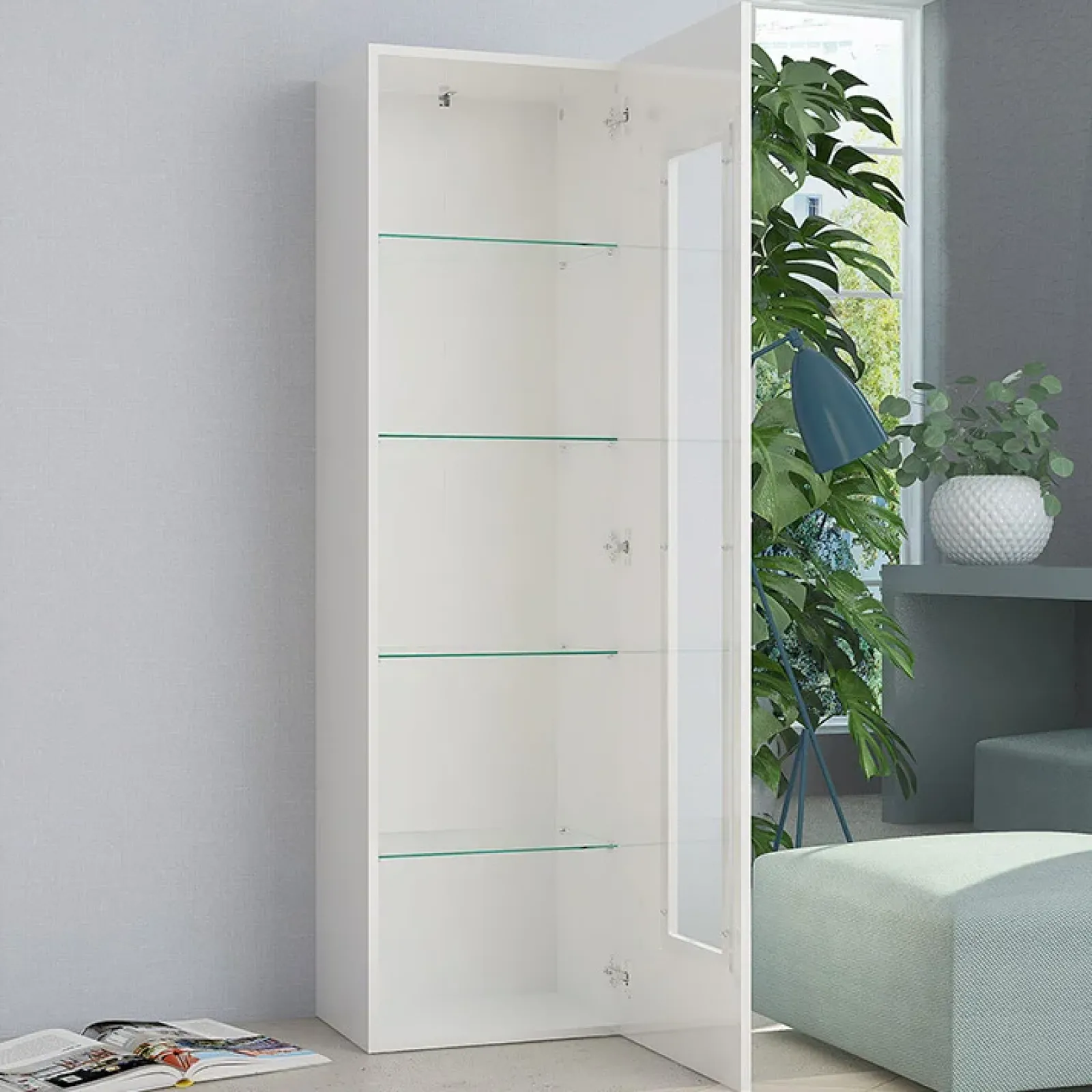 Garnero Arredamenti Vetrinette|Vetrinette-Vetrinetta 45x162h cm 1 anta Light Small Gihome® Bianco Lucido