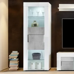 Garnero Arredamenti Vetrinette|Vetrinette-Vetrinetta 61x167h cm 1 anta bianco laccato lucido cemento Easy Cemento - Bianco Lucido