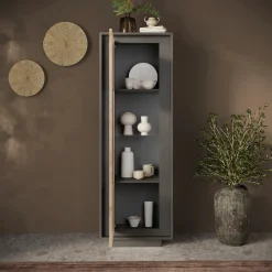 Garnero Arredamenti Vetrinette|Vetrinette-Vetrinetta 67x197h cm 1 anta moderna antracite rovere chiaro Deluxe Antracite - Rovere
