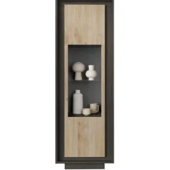 Garnero Arredamenti Vetrinette|Vetrinette-Vetrinetta 67x197h cm 1 anta moderna antracite rovere chiaro Deluxe Antracite - Rovere