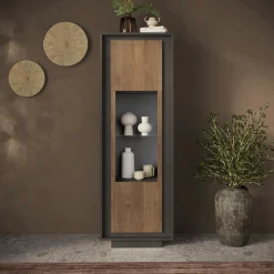 Garnero Arredamenti Vetrinette|Vetrinette-Vetrinetta 67x197h cm 1 anta moderna antracite rovere scuro Deluxe Antracite - Rovere Rustico