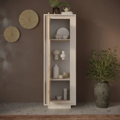 Garnero Arredamenti Vetrinette|Vetrinette-Vetrinetta 67x197h cm 1 anta moderna beige rovere chiaro Deluxe Rovere - Beige