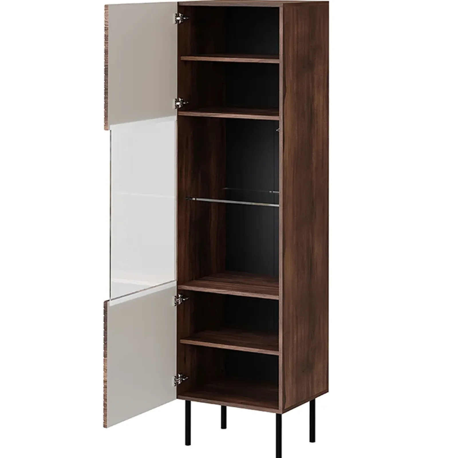 Garnero Arredamenti Vetrinette|Vetrinette-Vetrinetta 51x187h cm 1 anta noce scuro con frontali serigrafati Savanna