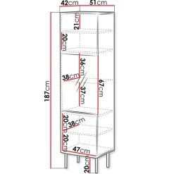 Garnero Arredamenti Vetrinette|Vetrinette-Vetrinetta 51x187h cm 1 anta noce scuro con frontali serigrafati Savanna