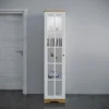Garnero Arredamenti Vetrinette|Vetrinette-Vetrinetta 48x199h cm 1 anta shabby bianco lucido rovere Loira