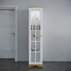 Garnero Arredamenti Vetrinette|Vetrinette-Vetrinetta 48x199h cm 1 anta shabby bianco lucido rovere Loira