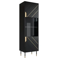 Garnero Arredamenti Vetrinette|Vetrinette-Vetrinetta 54x180h cm 1 anta soggiorno moderna nero oro Golden