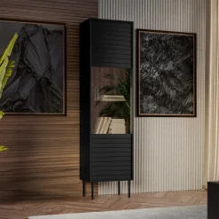 Garnero Arredamenti Vetrinette|Vetrinette-Vetrinetta 53x182h cm 1 anta soggiorno nero Wild Nero Opaco