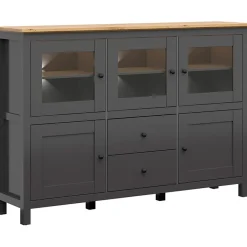 Garnero Arredamenti Vetrinette|Vetrinette-Vetrinetta 186x126h cm 5 ante 2 cassetti nero grafite rovere chiaro Holga Grafite - Rovere