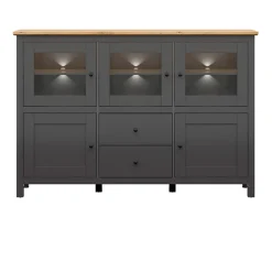 Garnero Arredamenti Vetrinette|Vetrinette-Vetrinetta 186x126h cm 5 ante 2 cassetti nero grafite rovere chiaro Holga Grafite - Rovere