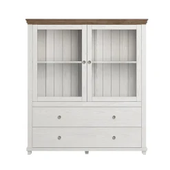 Garnero Arredamenti Credenze Moderne|Vetrinette-Vetrinetta 126x138h cm 2 ante 2 cassetti rovere Texel Bianco Frassinato