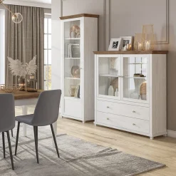 Garnero Arredamenti Credenze Moderne|Vetrinette-Vetrinetta 126x138h cm 2 ante 2 cassetti rovere Texel Bianco Frassinato