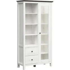 Garnero Arredamenti Vetrinette|Vetrinette-Vetrinetta 101x203h cm 2 ante 2 cassetti arte povera bianco frassinato frassinato grafite Holga Bianco Frassinato - Grafite