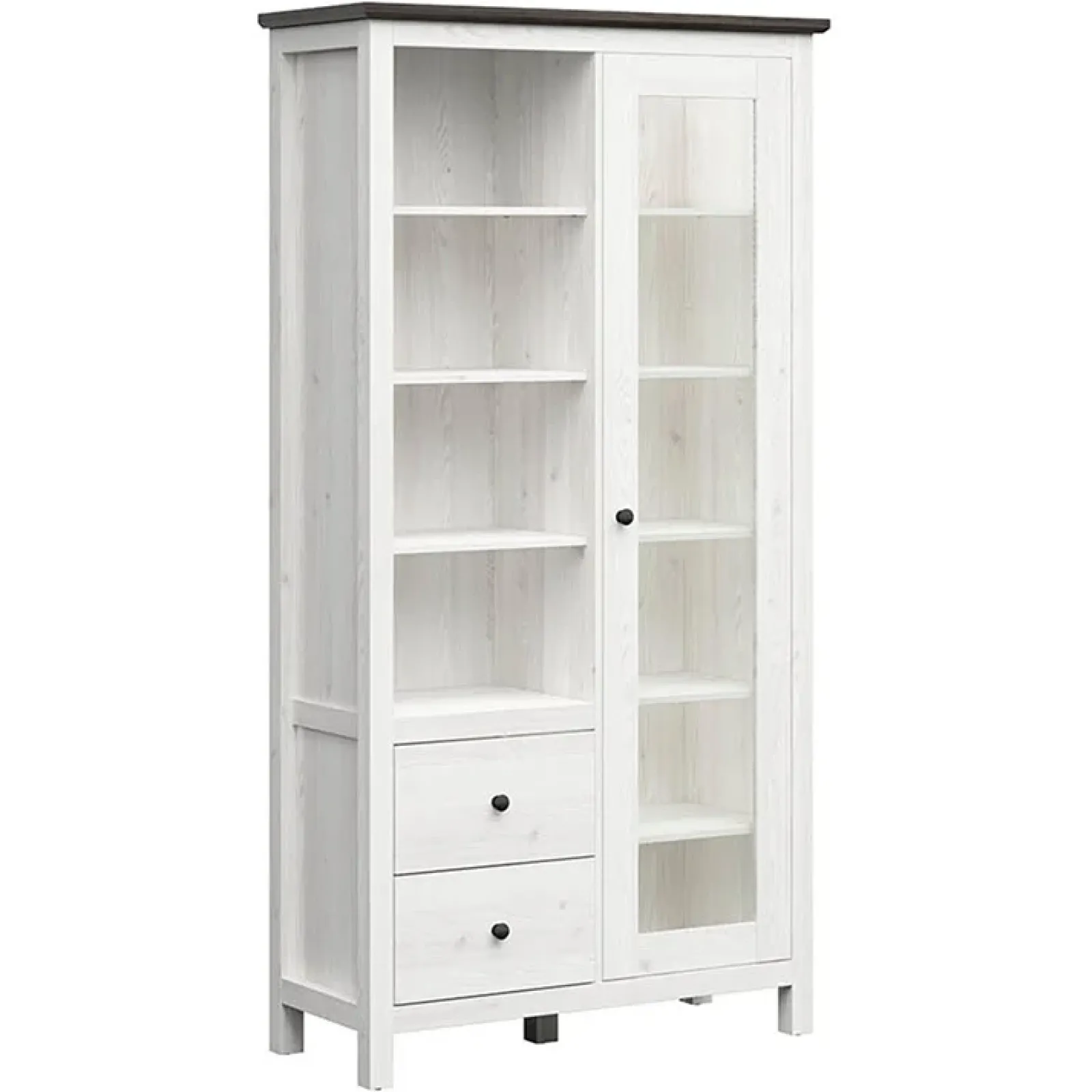 Garnero Arredamenti Vetrinette|Vetrinette-Vetrinetta 101x203h cm 2 ante 2 cassetti arte povera bianco frassinato frassinato grafite Holga Bianco Frassinato - Grafite