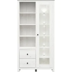 Garnero Arredamenti Vetrinette|Vetrinette-Vetrinetta 101x203h cm 2 ante 2 cassetti arte povera bianco frassinato frassinato grafite Holga Bianco Frassinato - Grafite