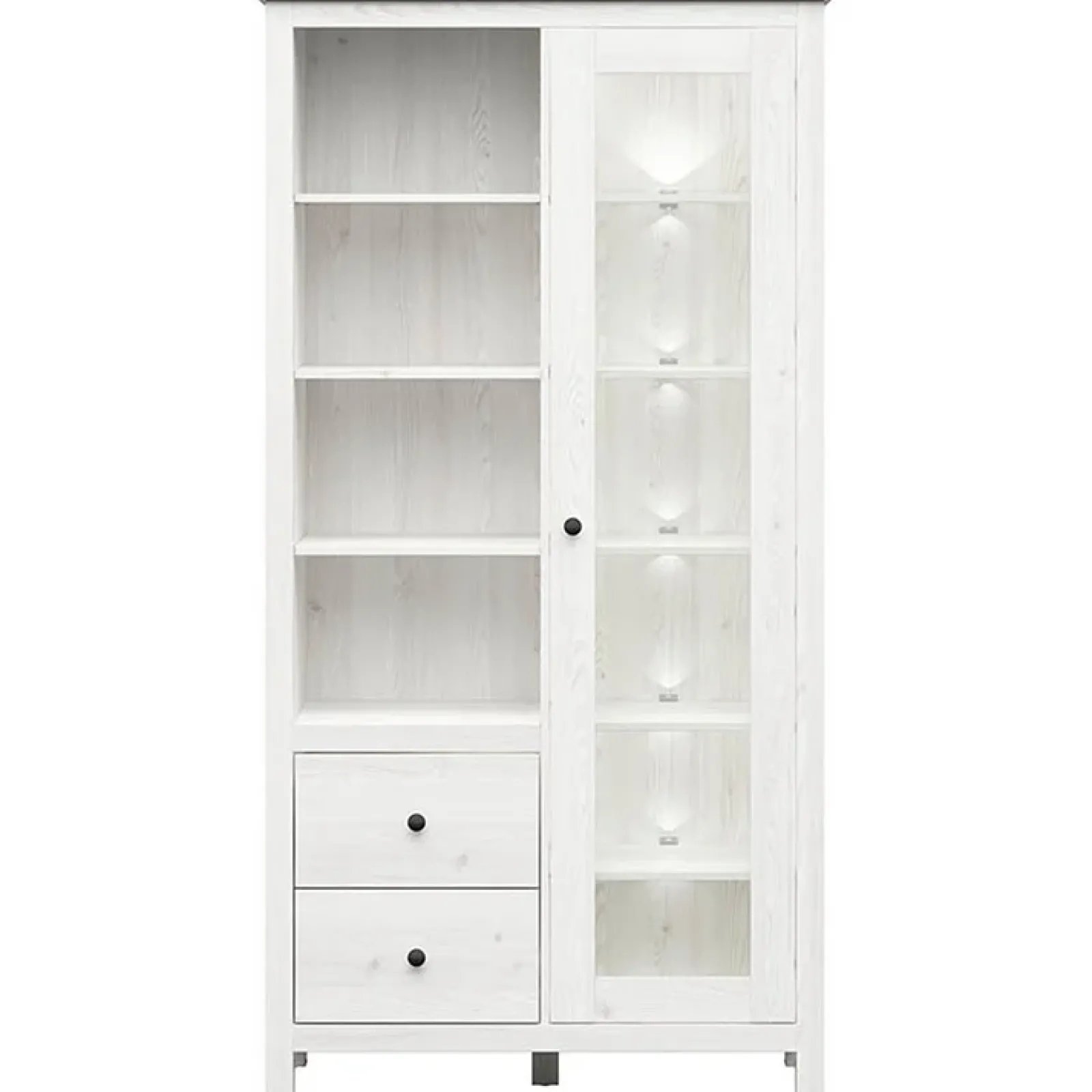 Garnero Arredamenti Vetrinette|Vetrinette-Vetrinetta 101x203h cm 2 ante 2 cassetti arte povera bianco frassinato frassinato grafite Holga Bianco Frassinato - Grafite